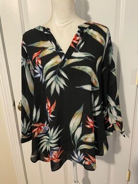 Zac & Rachel Black Tropical Floral V-Neck Tunic